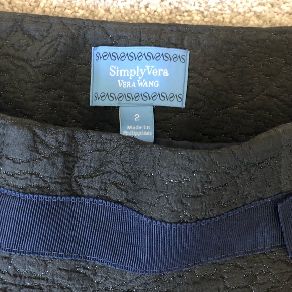 Vera Wang Quilted Metallic Skirt Bow tie blue black size 2 - Picture 4 of 7